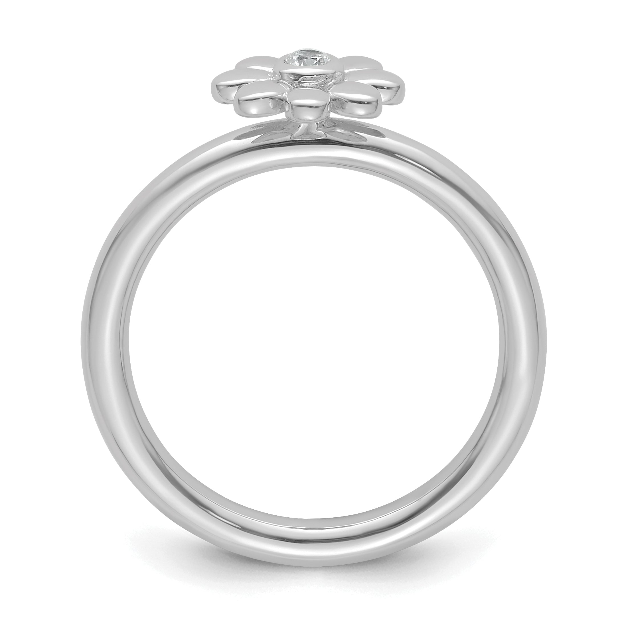 14k White Gold Stackable Expressions Diamond Flower Ring - Sophia Jewelers