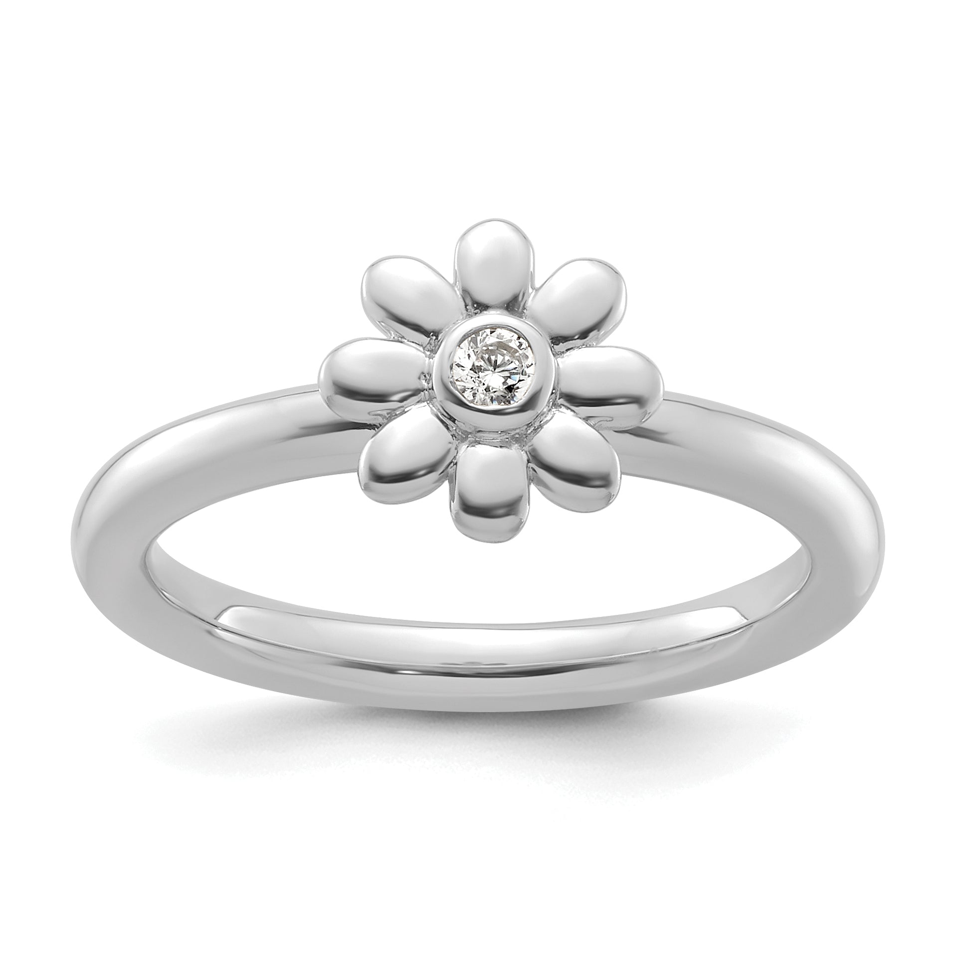 14k White Gold Stackable Expressions Diamond Flower Ring - Sophia Jewelers