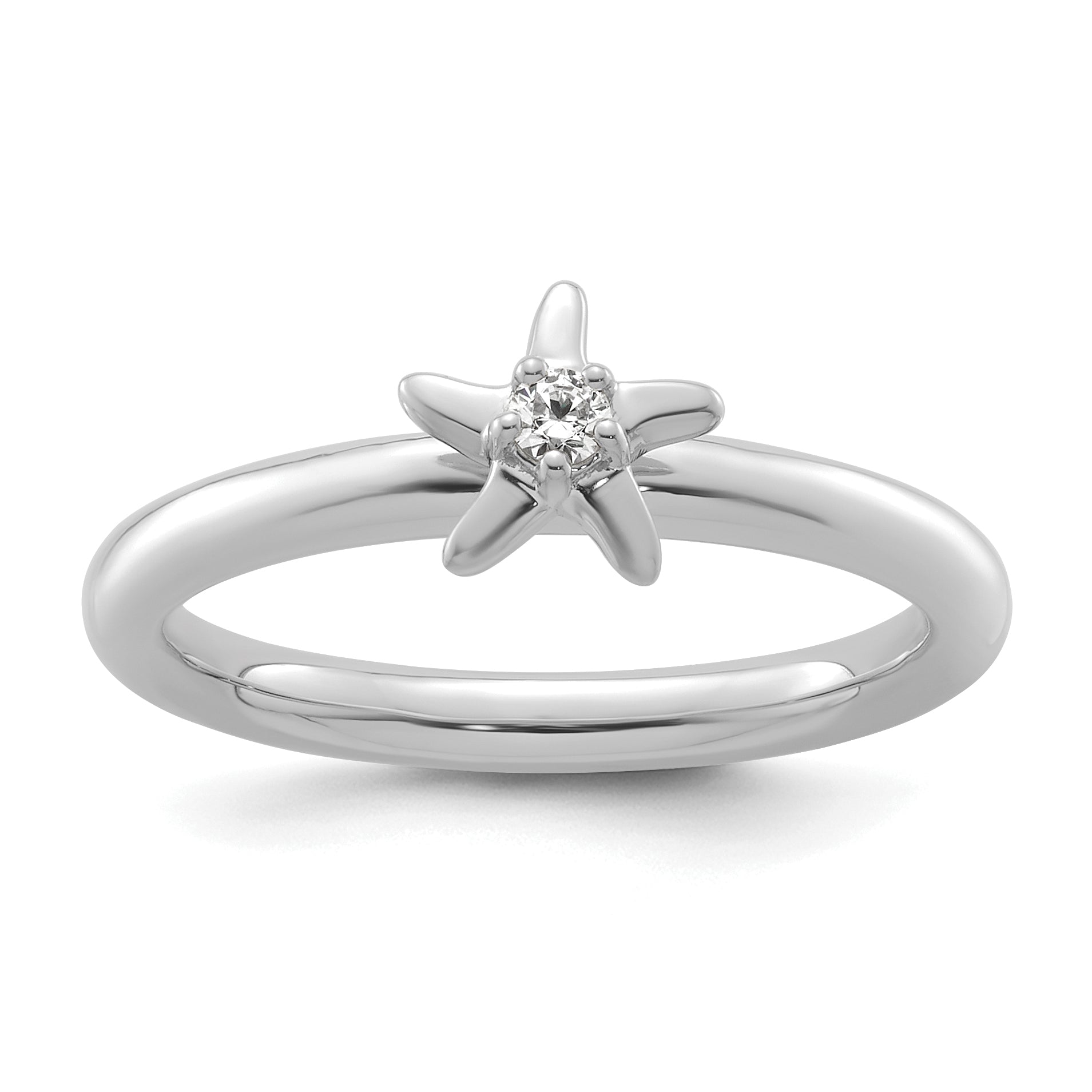 14k White Gold Stackable Expressions Diamond Starfish Ring - Sophia Jewelers