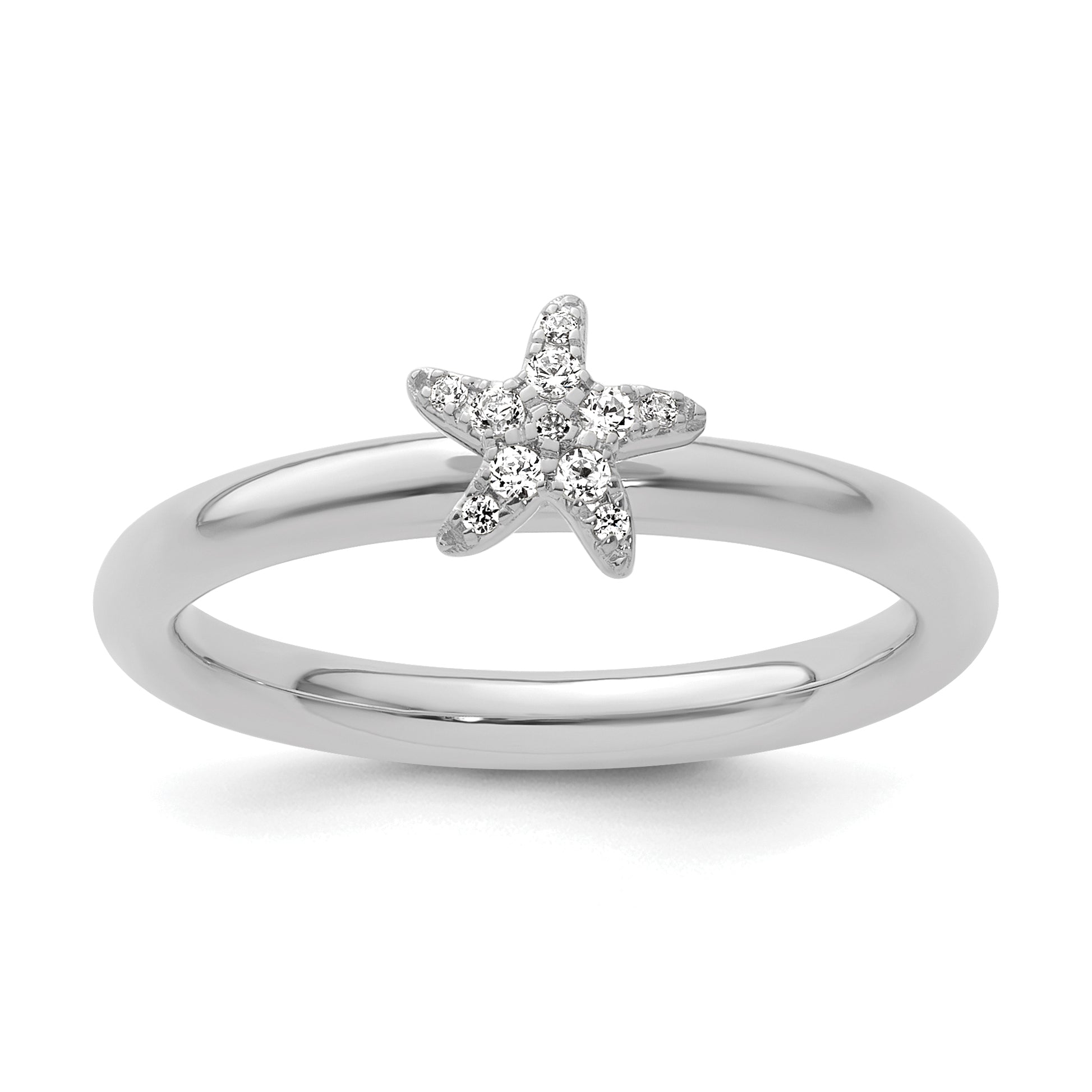 14k White Gold Stackable Expressions Diamond Starfish Ring - Sophia Jewelers