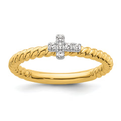 14k Two-tone Gold Stackable Expressions Diamond Cross Ring - Sophia Jewelers