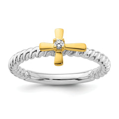 14k Two-tone Gold Stackable Expressions Diamond Cross Ring - Sophia Jewelers