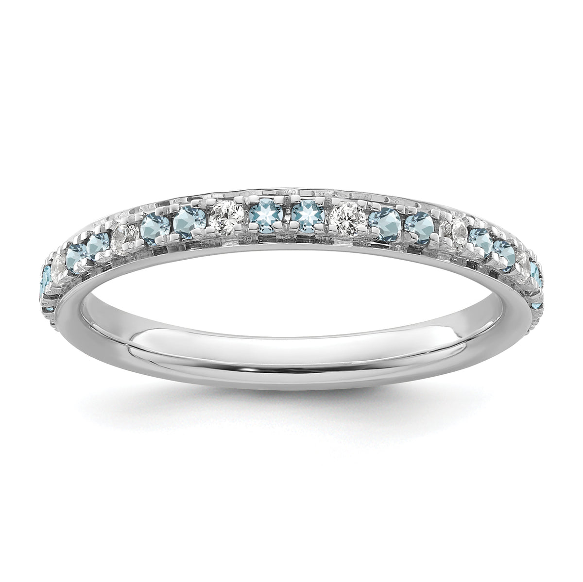 14k White Gold Stackable Expressions Aquamarine and Diamond Ring - Sophia Jewelers