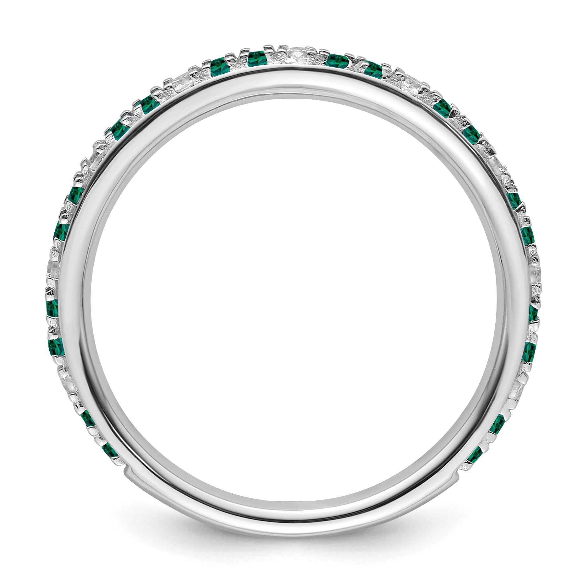 14k White Gold Stackable Expressions Created Emerald and Dia. Ring - Sophia Jewelers