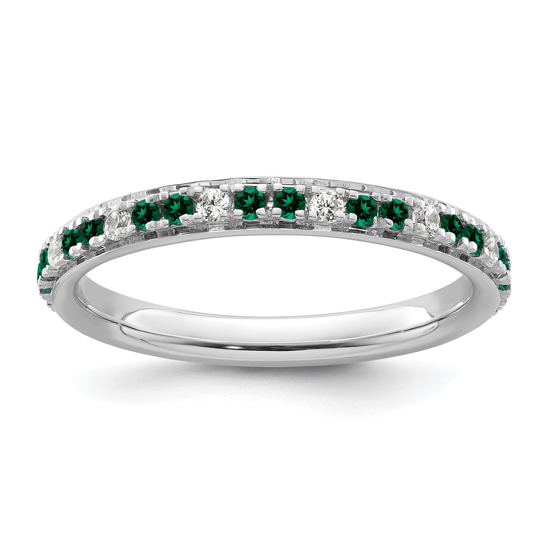 14k White Gold Stackable Expressions Created Emerald and Dia. Ring - Sophia Jewelers