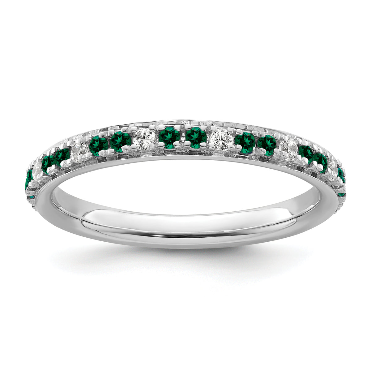 14k White Gold Stackable Expressions Created Emerald and Dia. Ring - Sophia Jewelers