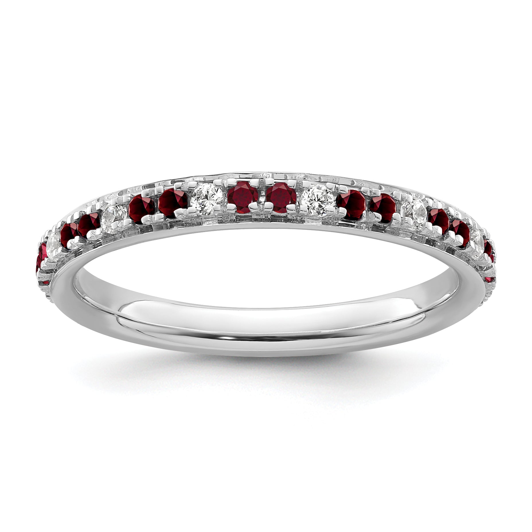 14k White Gold Stackable Expressions Created Ruby and Dia. Ring - Sophia Jewelers