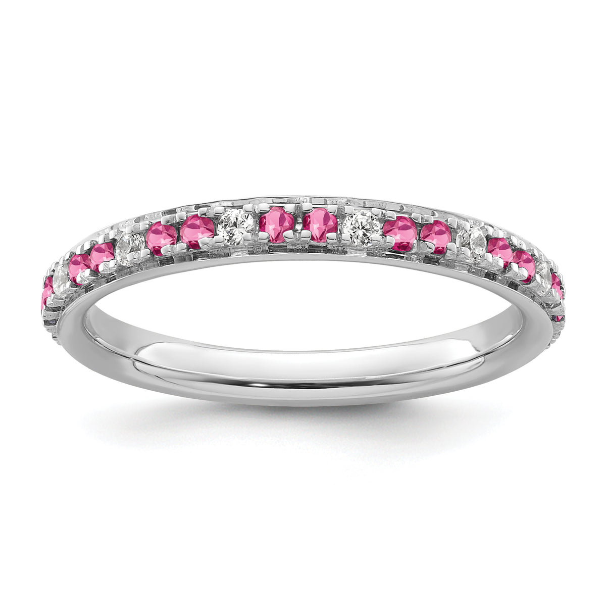 14k White Gold Stackable Expressions Pink Tourmaline/Diamond Ring - Sophia Jewelers