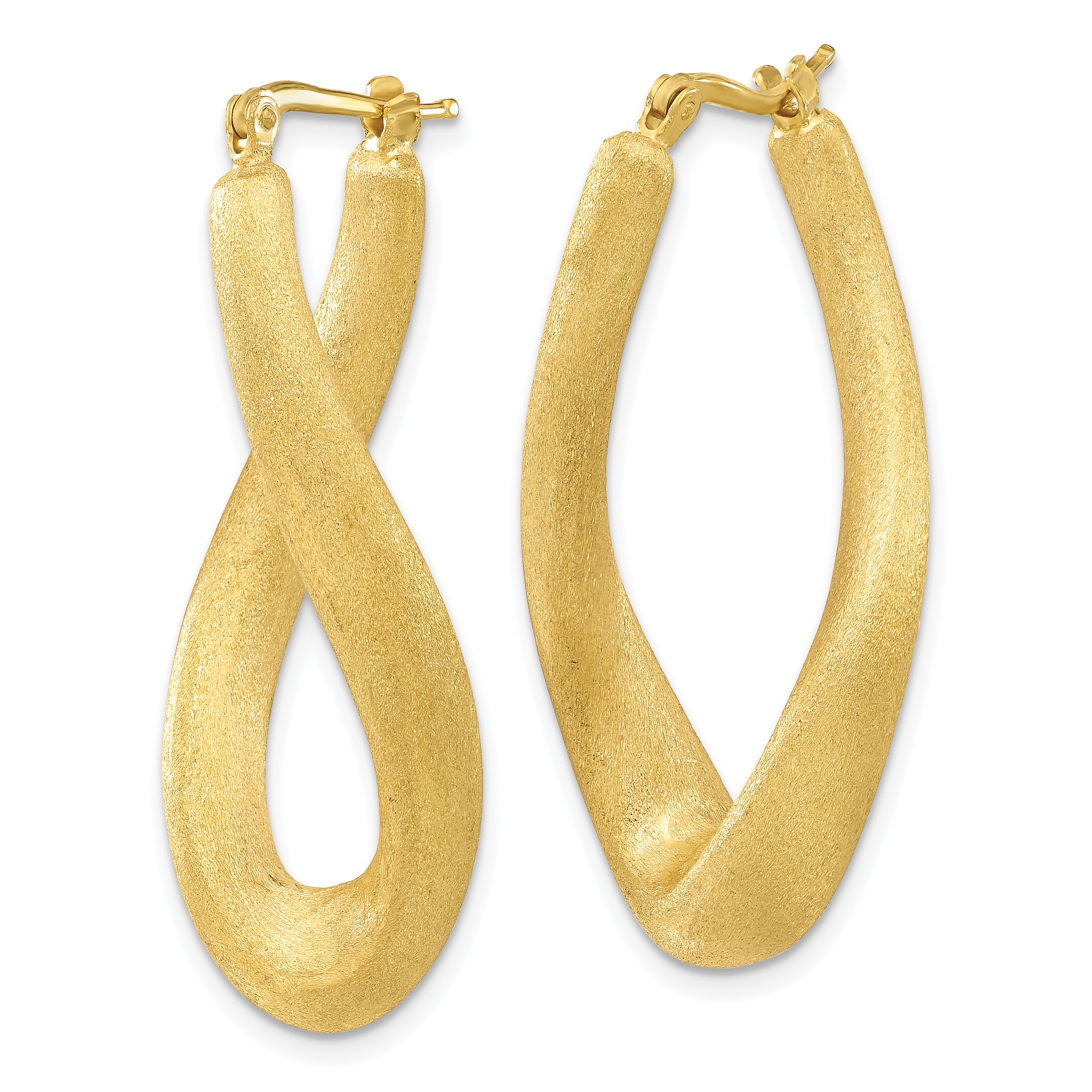 Sterling Silver 925 Gold-Tone Twisted Brushed Oval Hoop Earrings for Women