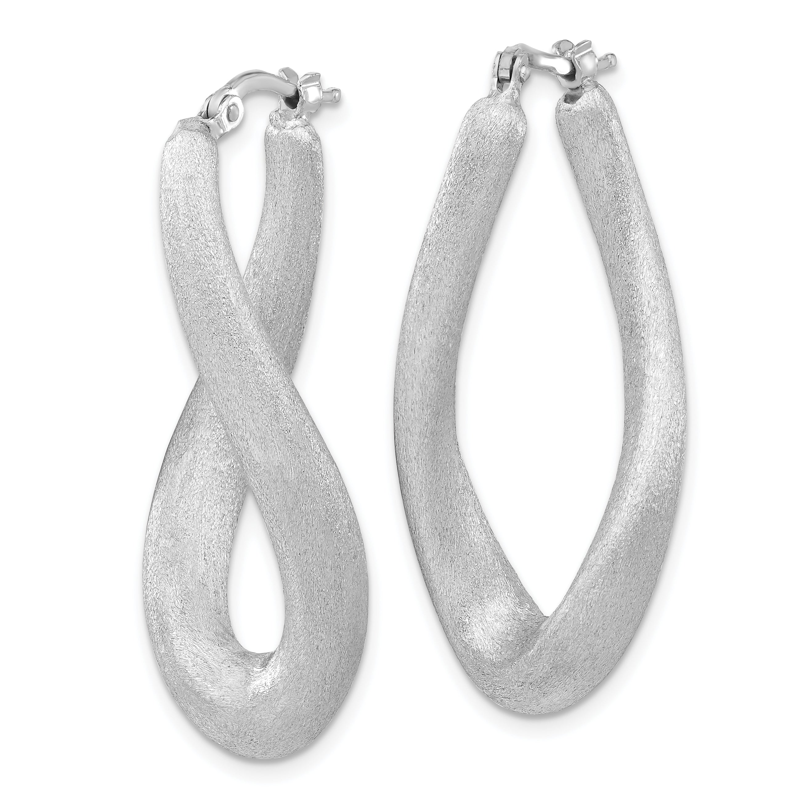 Sterling Silver 925 Twisted Brushed Oval Hoop Earrings for Women