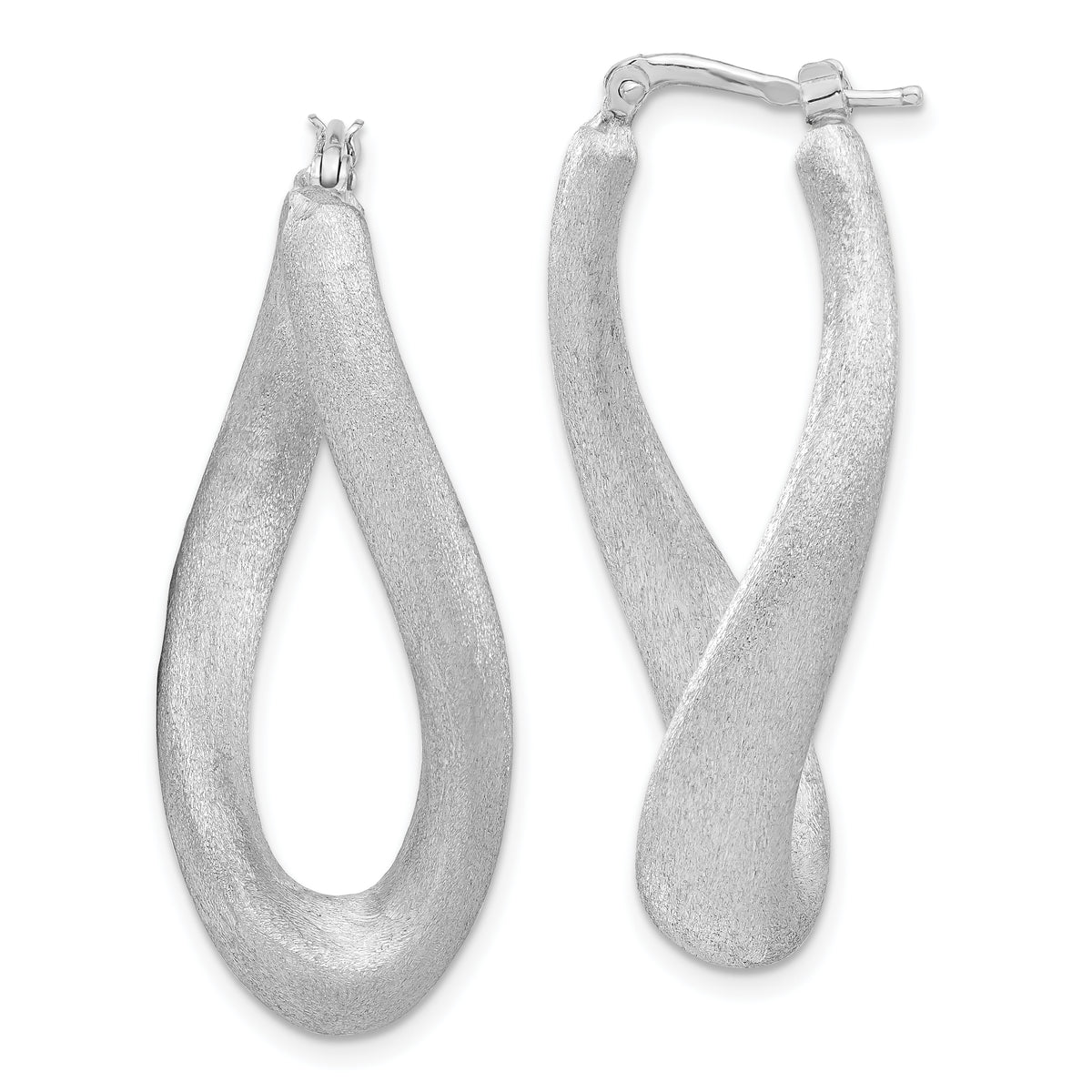 Sterling Silver 925 Twisted Brushed Oval Hoop Earrings for Women