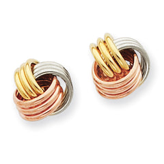 14K Tri-Color Gold Love Knot Earrings with Ridged Design Elegant Style