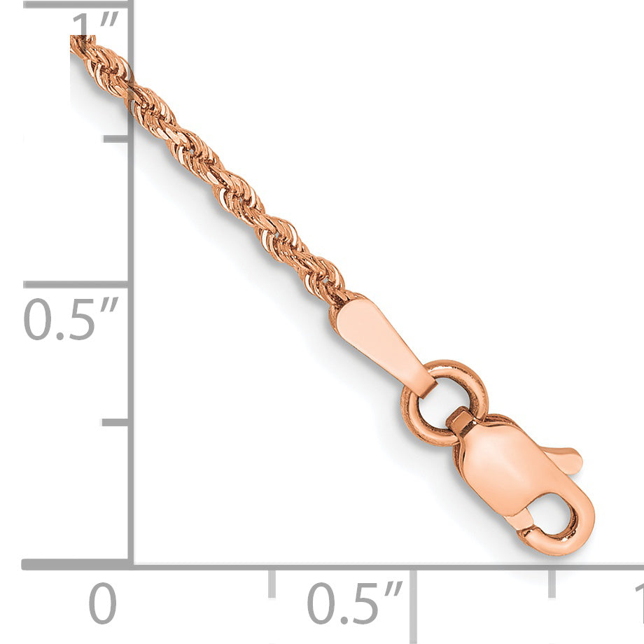 14K Rose Gold 7 inch 1.5mm Diamond-cut Rope with Lobster Clasp Chain