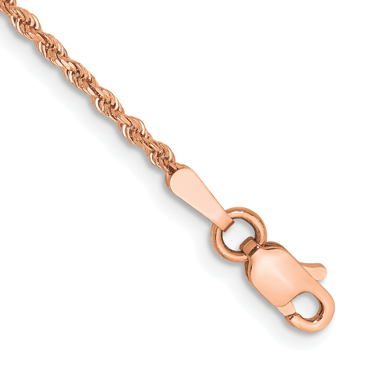 14K Rose Gold 8 inch 1.5mm Diamond-cut Rope with Lobster Clasp Chain