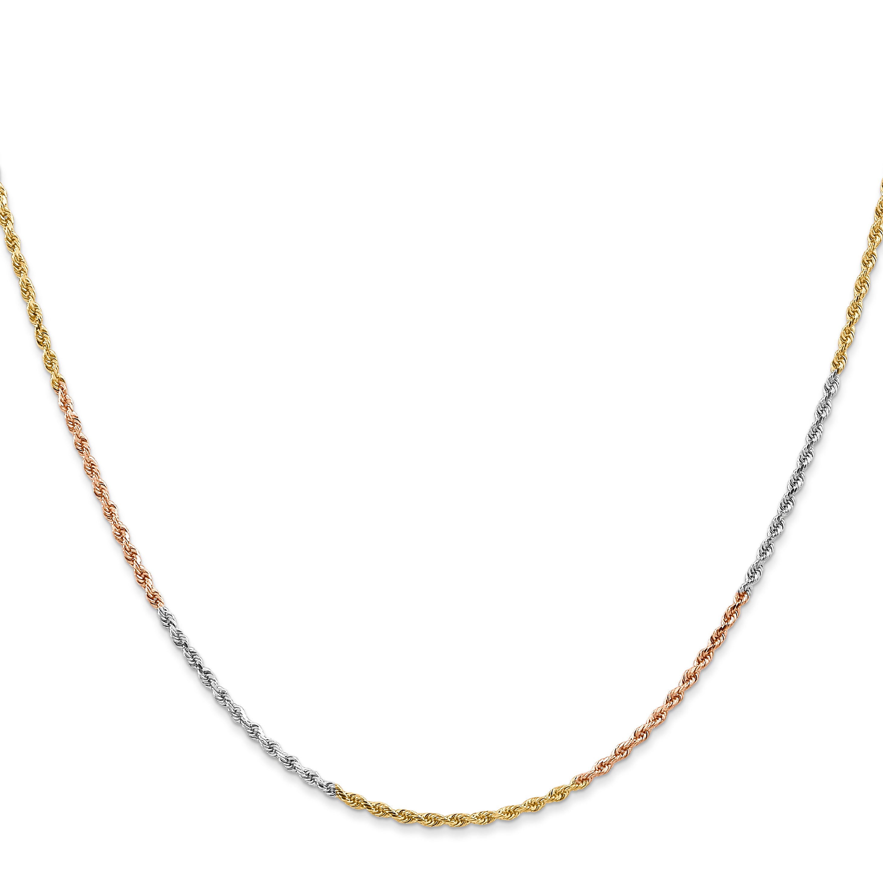 14K Tri-colored 16 inch 1.5mm Diamond-cut Rope with Lobster Clasp Chain