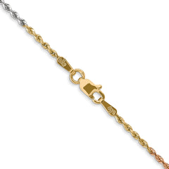 14K Tri-colored 16 inch 1.5mm Diamond-cut Rope with Lobster Clasp Chain