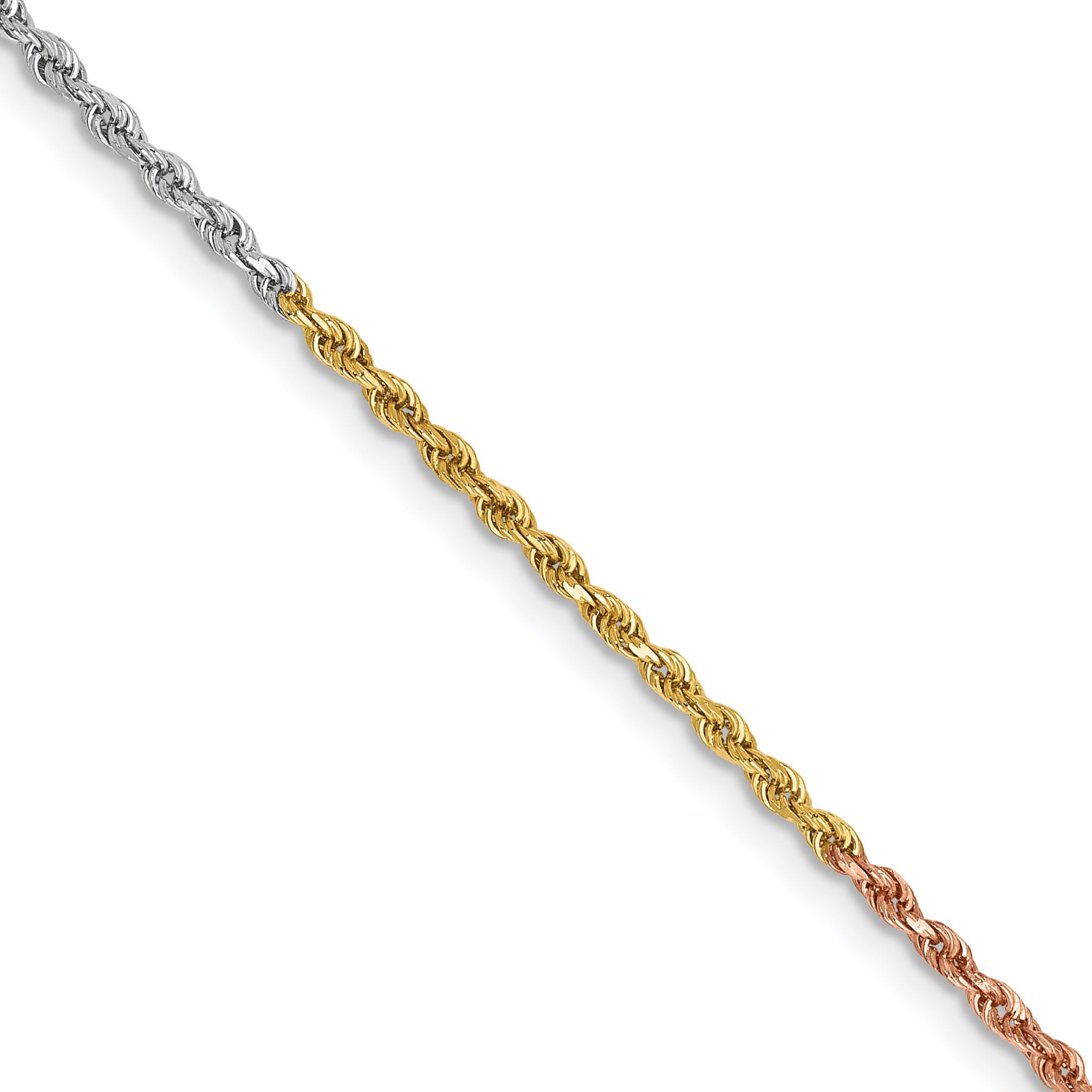 14K Tri-colored 24 inch 1.5mm Diamond-cut Rope with Lobster Clasp Chain