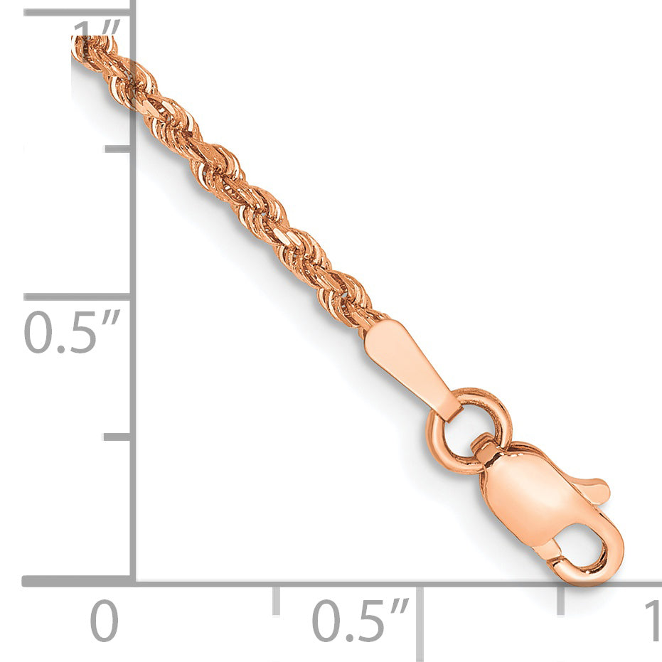 14K Rose Gold 7 inch 1.75mm Diamond-cut Rope with Lobster Clasp Chain