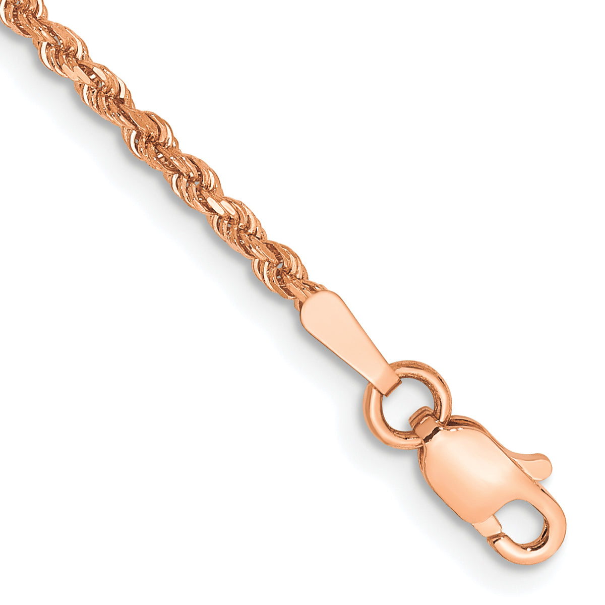 14K Rose Gold 8 inch 1.75mm Diamond-cut Rope with Lobster Clasp Chain