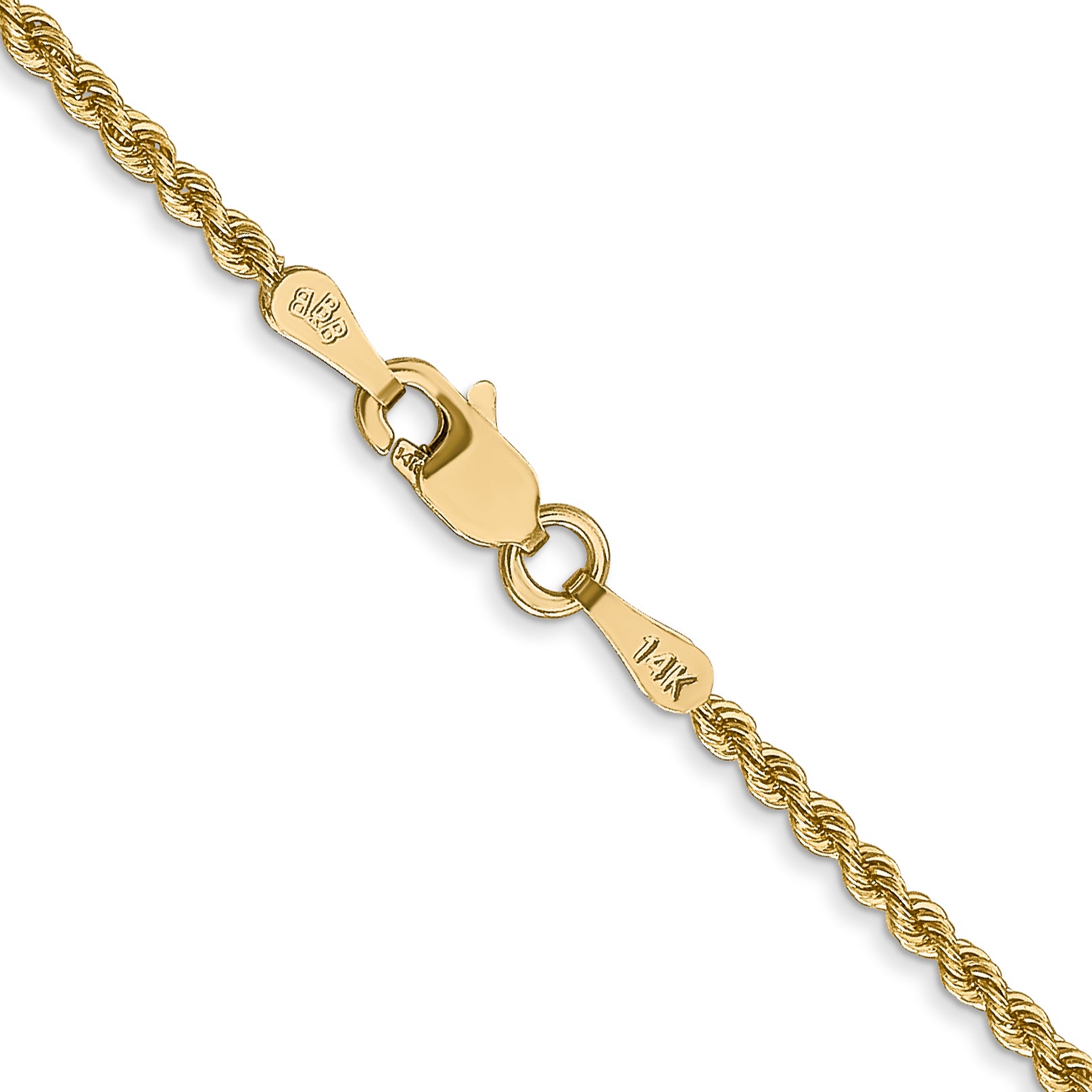 14K 14 inch 2mm Regular Rope with Lobster Clasp Chain