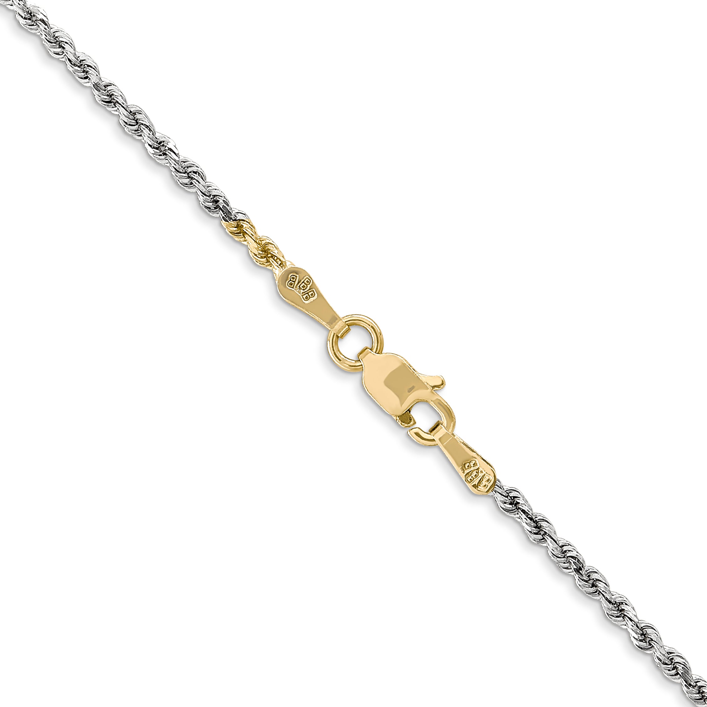 14K Tri-colored 16 inch 1.75mm Diamond-cut Rope with Lobster Clasp Chain