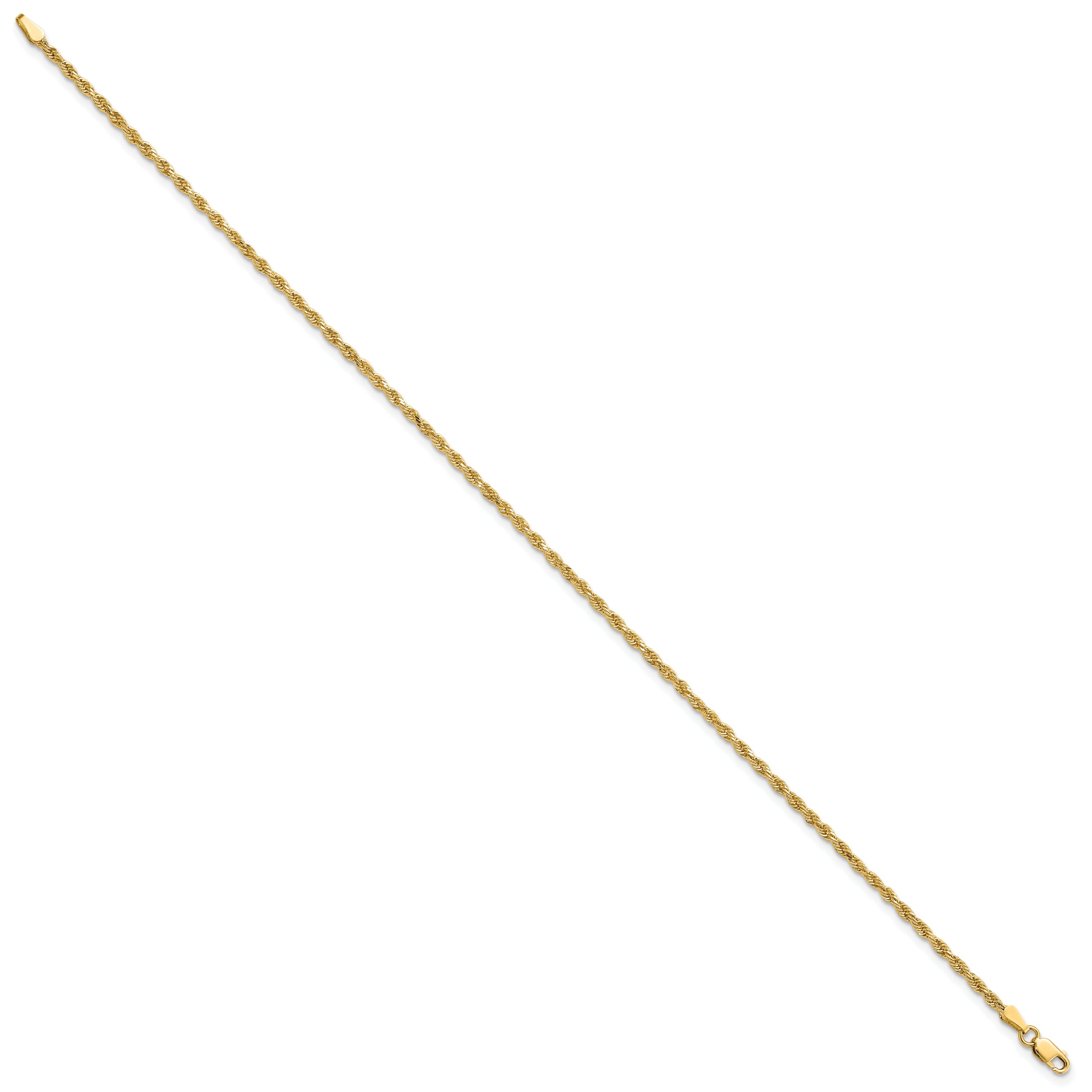 14K 10 inch 2mm Diamond-cut Rope with Lobster Clasp Anklet