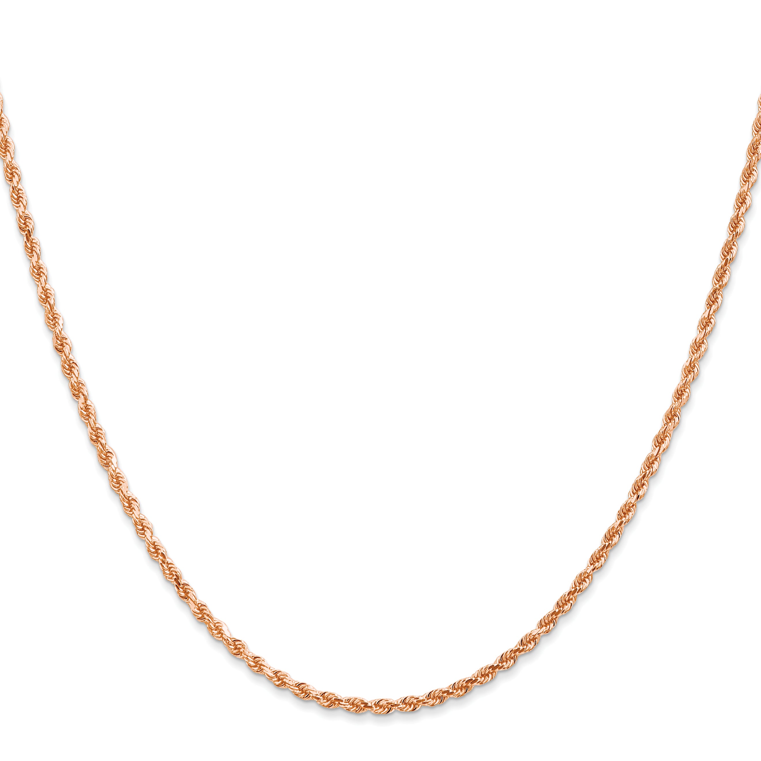 14K Rose Gold 16 inch 2mm Diamond-cut Rope with Lobster Clasp Chain