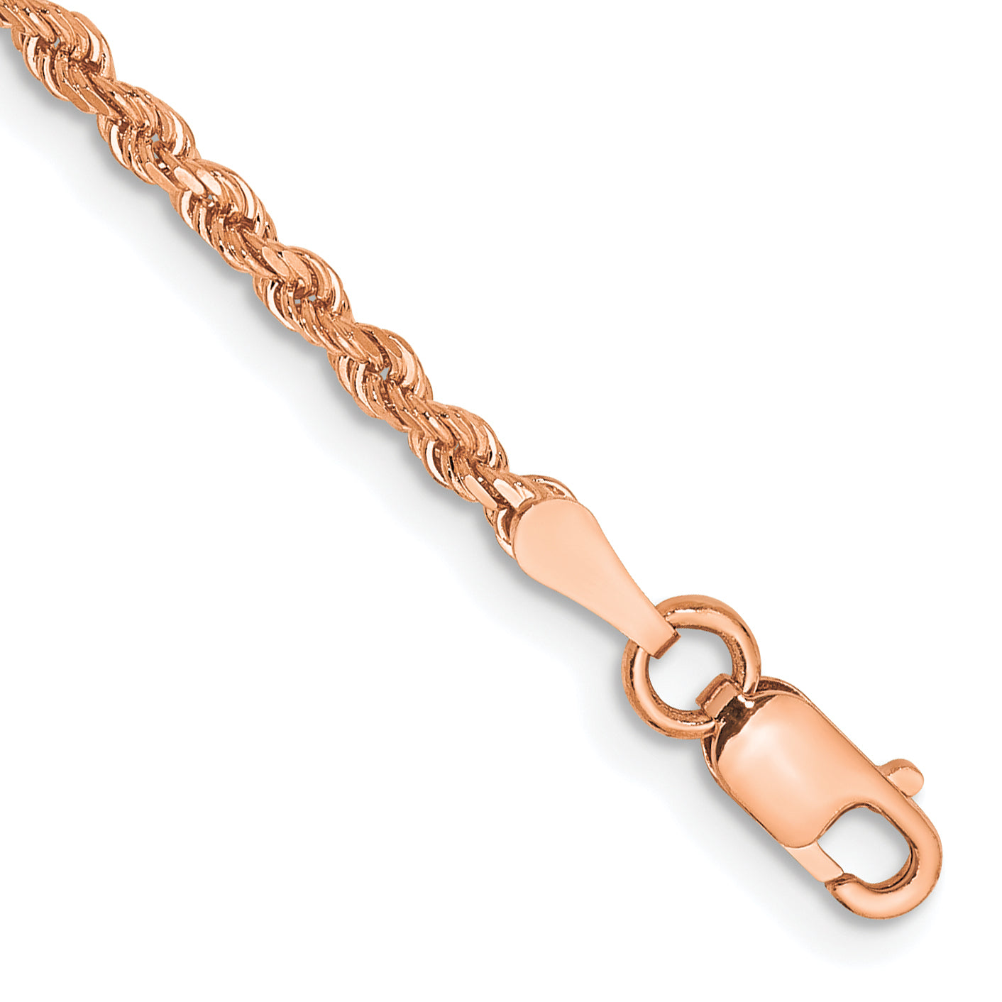 14K Rose Gold 10 inch 2mm Diamond-cut Rope with Lobster Clasp Anklet