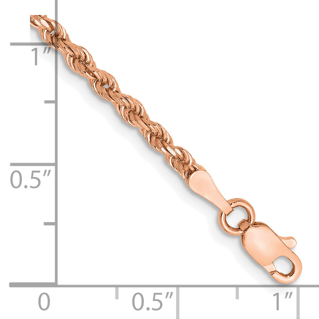 14K Rose Gold 7 inch 2.25mm Diamond-cut Rope with Lobster Clasp Chain