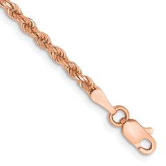 14K Rose Gold 8 inch 2.25mm Diamond-cut Rope with Lobster Clasp Chain