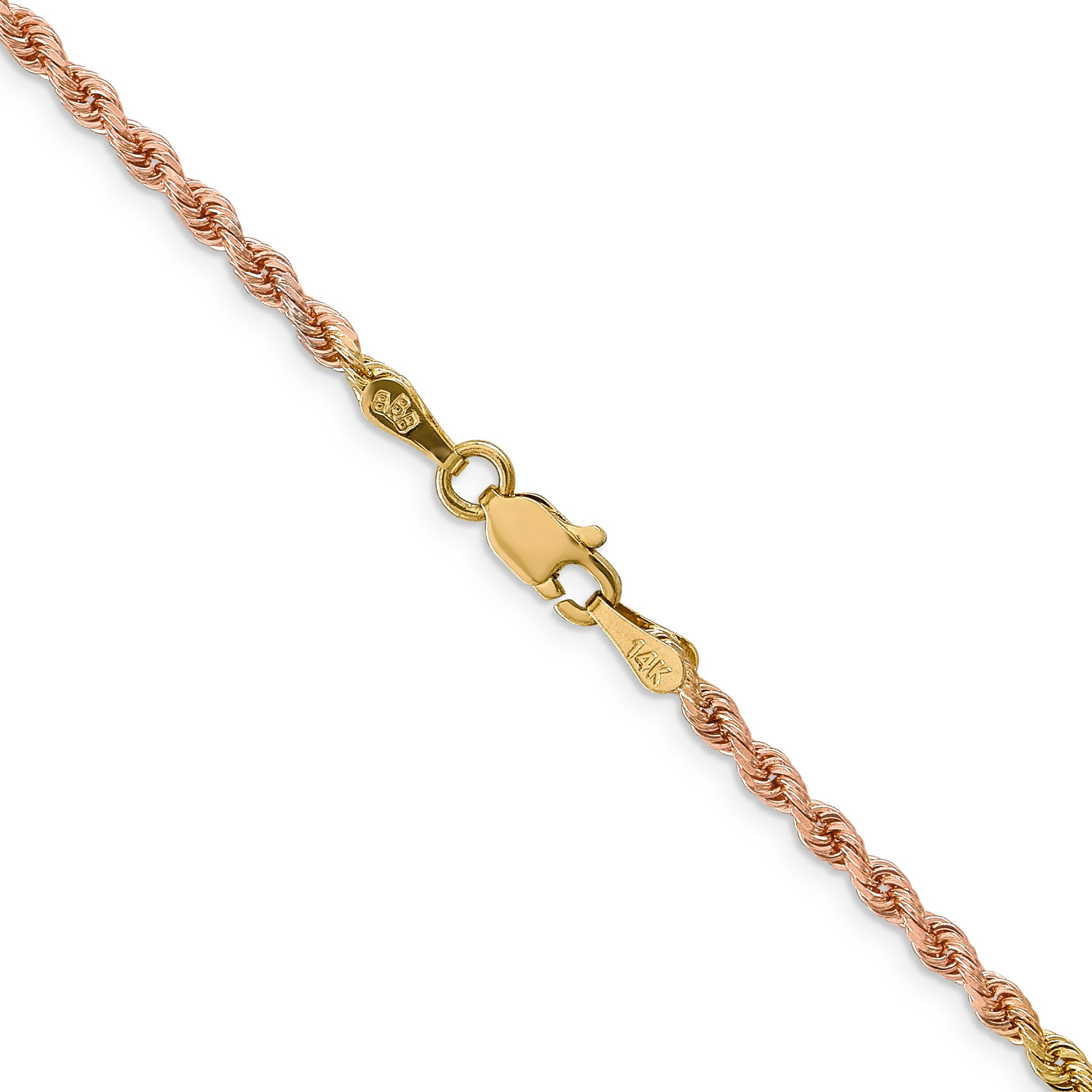 14K Tri-colored 16 inch 2.5mm Diamond-cut Rope with Lobster Clasp Chain