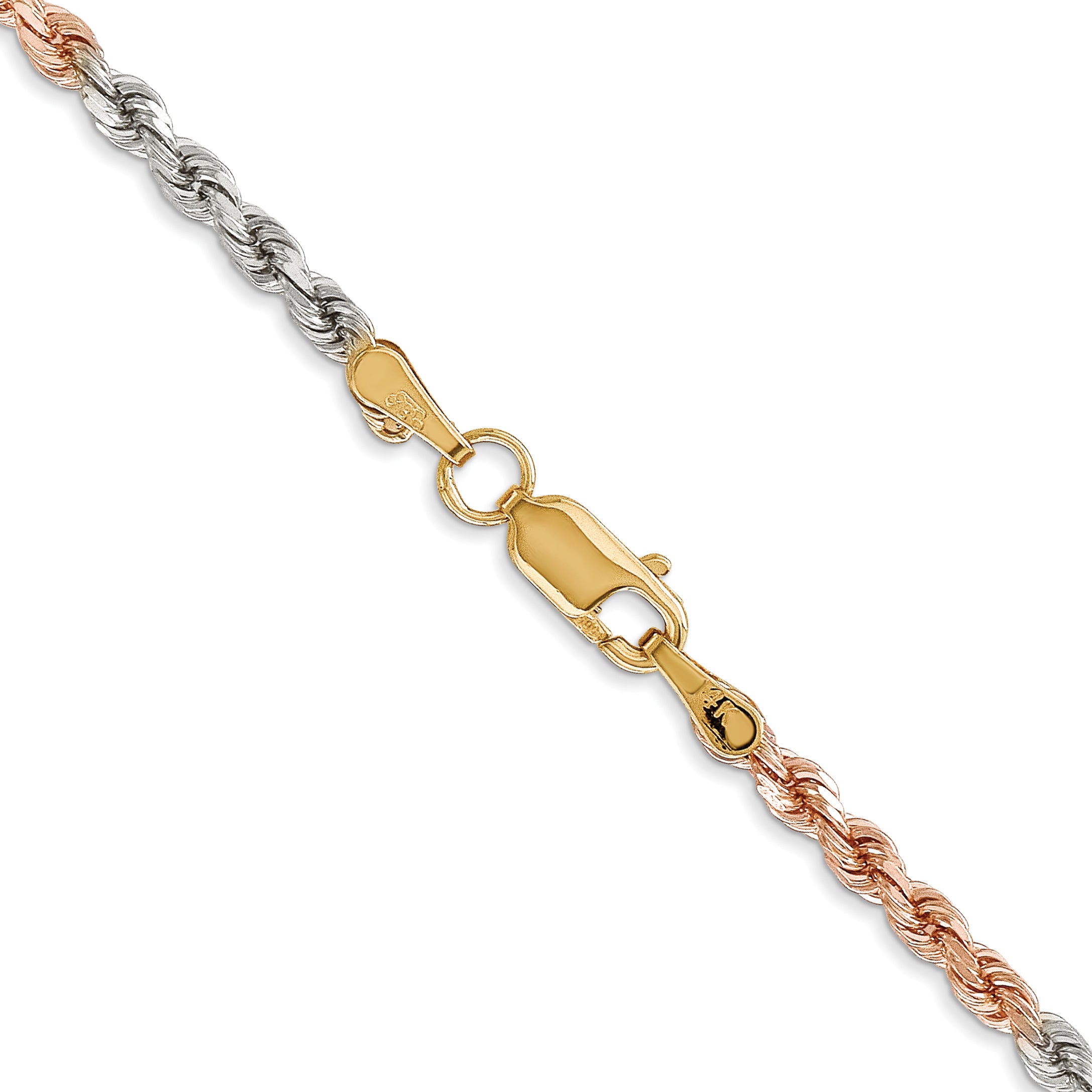 14K Tri-colored 16 inch 2.9mm Diamond-cut Rope with Lobster Clasp Chain