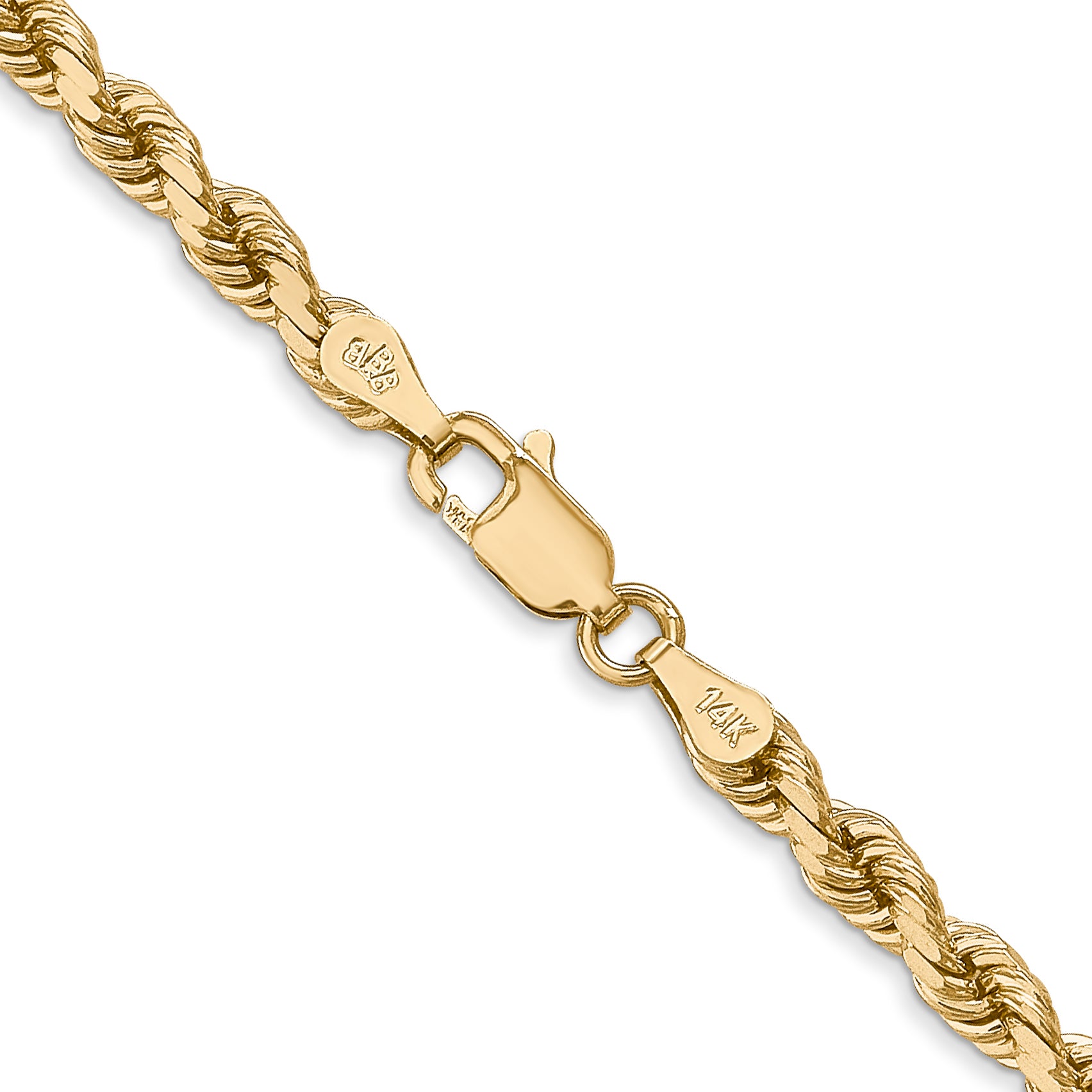 14K 16 inch 4mm Diamond-cut Rope with Lobster Clasp Chain