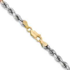 14K Tri-colored 18 inch 4mm Diamond-cut Rope with Lobster Clasp Chain