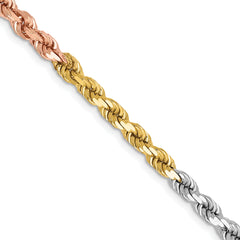 14K Tri-colored 24 inch 4mm Diamond-cut Rope with Lobster Clasp Chain