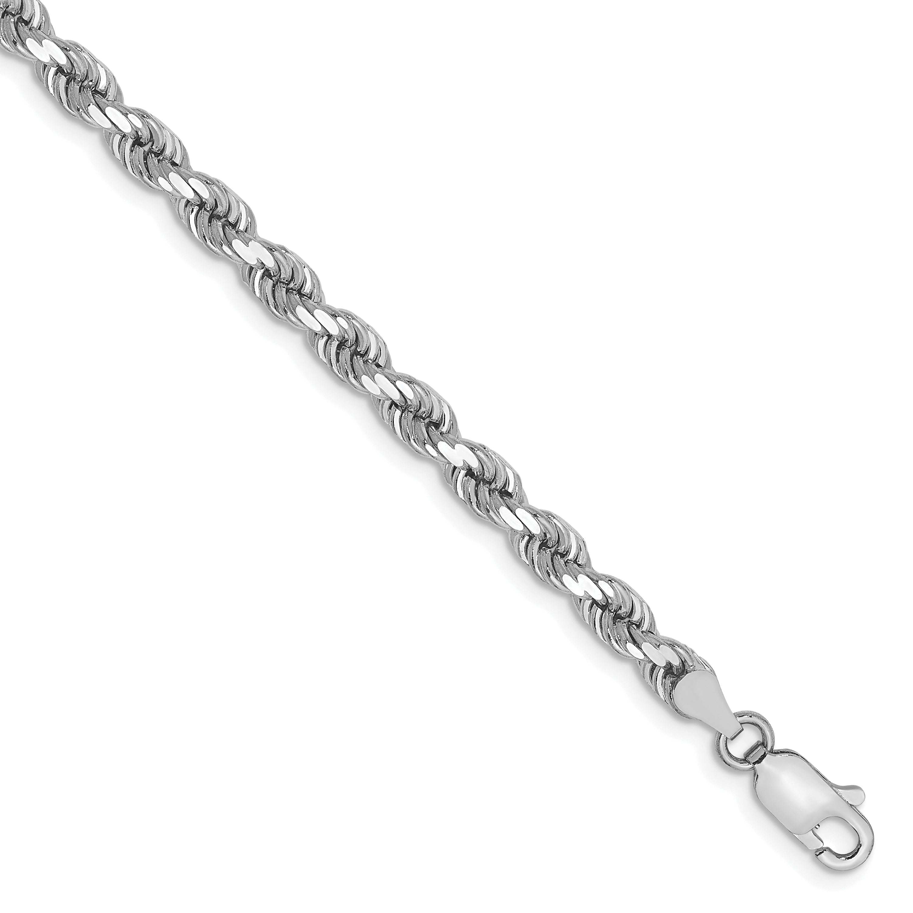 14k White Gold 4mm Diamond Cut Rope Chain