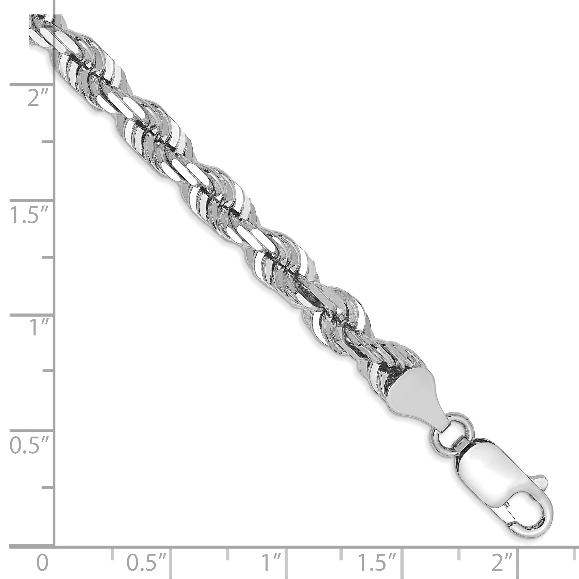 14K White Gold 8 inch 5.5mm Diamond-cut Rope with Lobster Clasp Chain