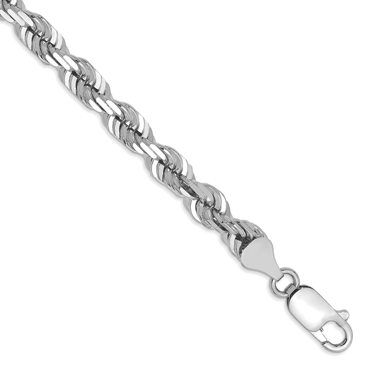 14K White Gold 8 inch 5.5mm Diamond-cut Rope with Lobster Clasp Chain