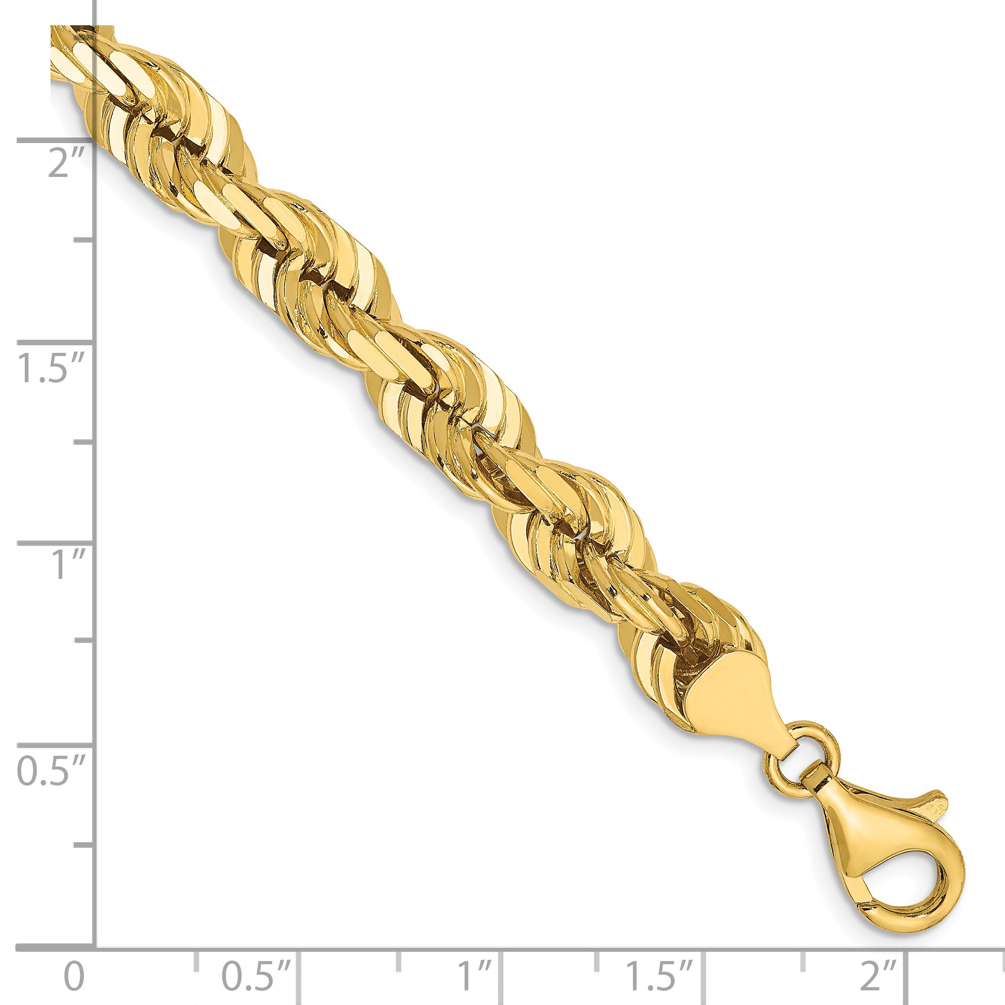 14K 9 inch 7mm Diamond-cut Rope with Fancy Lobster Clasp Chain