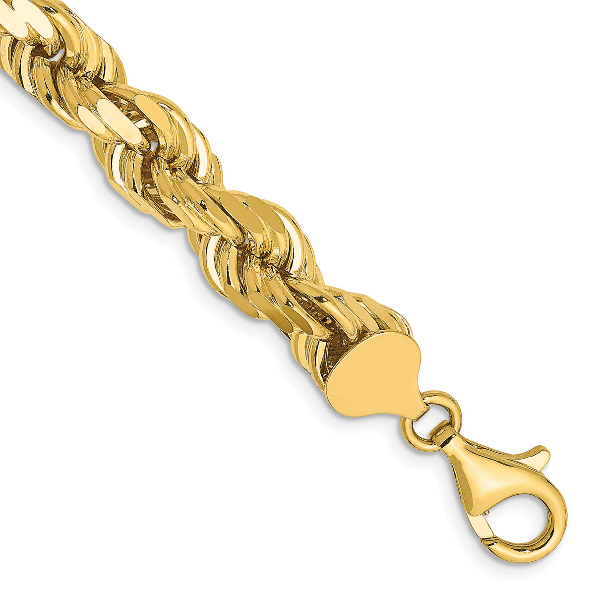 14K 9 inch 8mm Diamond-cut Rope with Fancy Lobster Clasp Chain