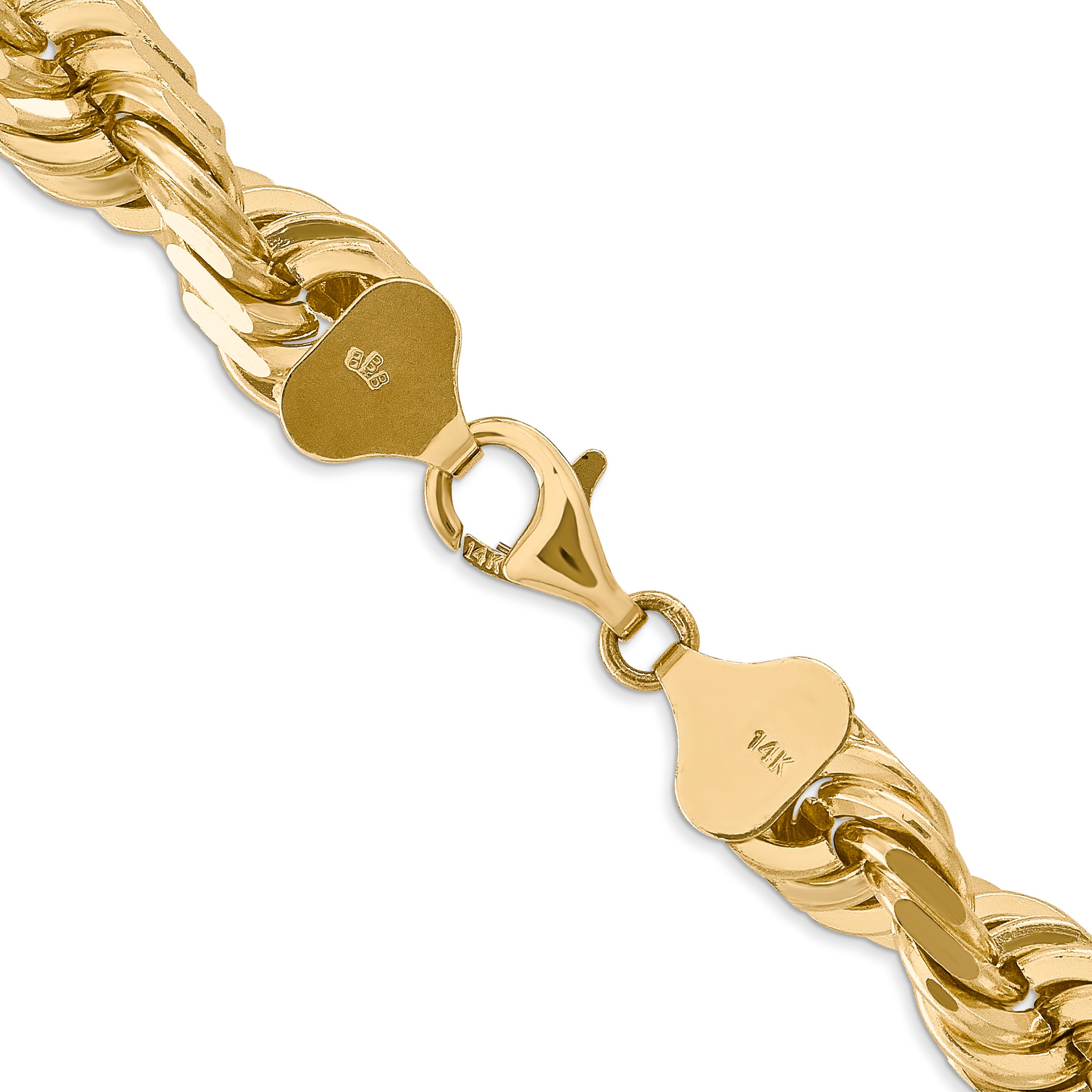 14K 20 inch 10mm Diamond-cut Rope with Fancy Lobster Clasp Chain