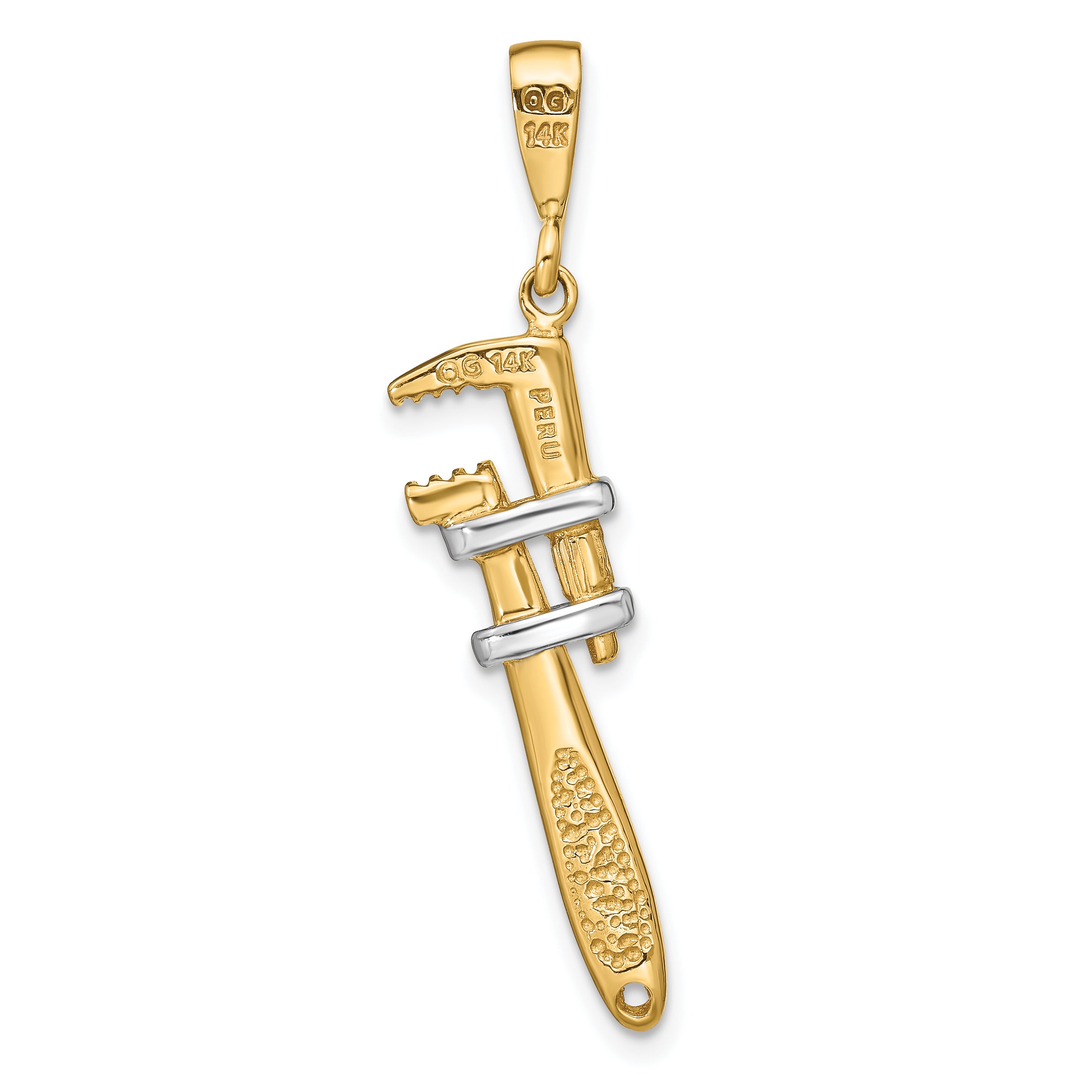 10k & Rhodium 3-D Pipe Wrench Charm