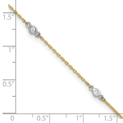 10k Two-tone CZ 9in Plus 1in ext. Anklet