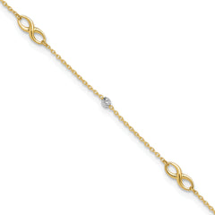 10K Two-Tone Diamond-cut Beads and Infinity 10in Plus 1in ext. Anklet