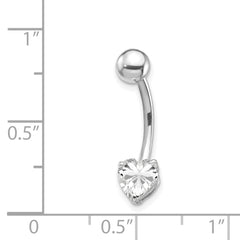 10k White Gold W/6X6 CZ Heart Belly Dangle