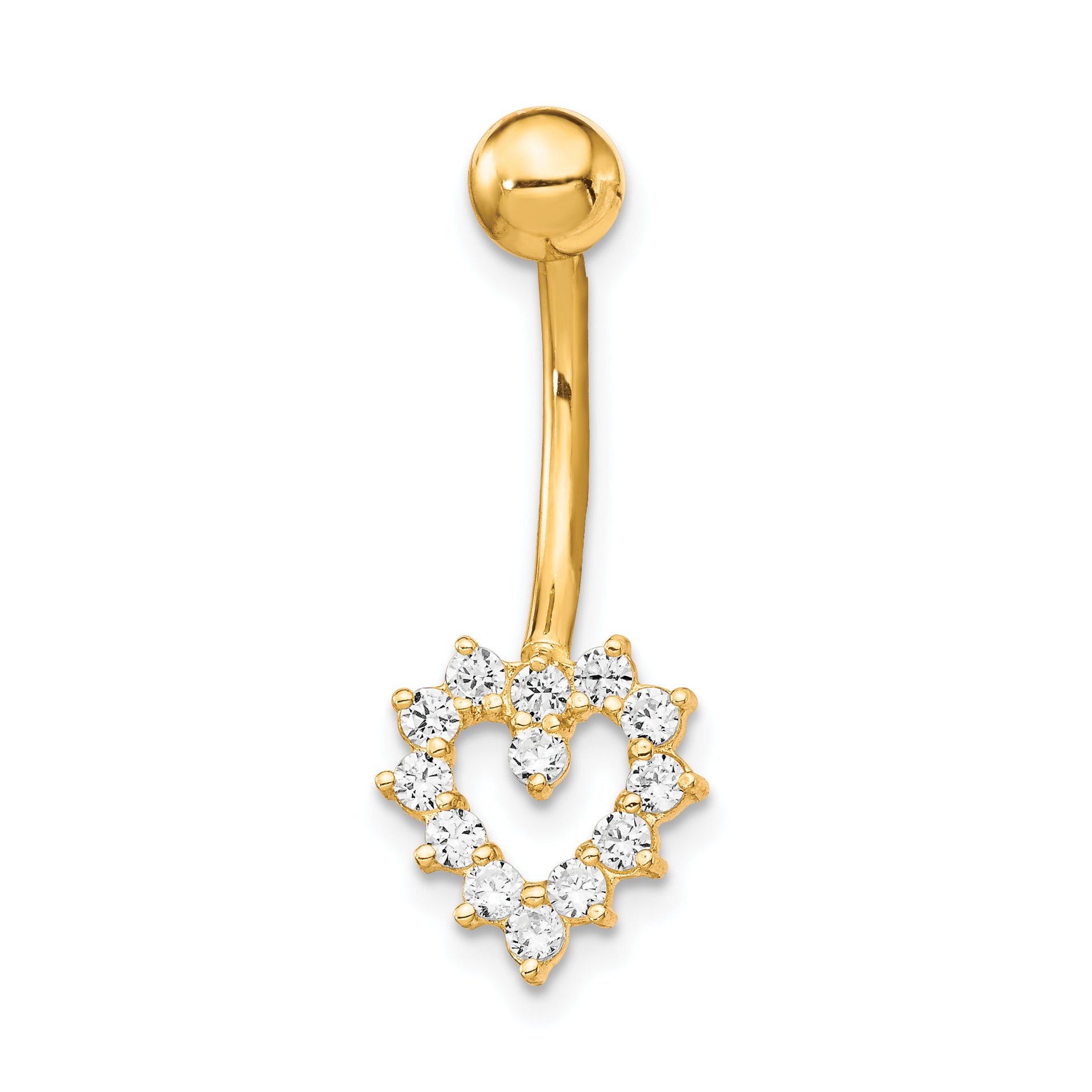 10k W/Cz Heart Belly Dangle