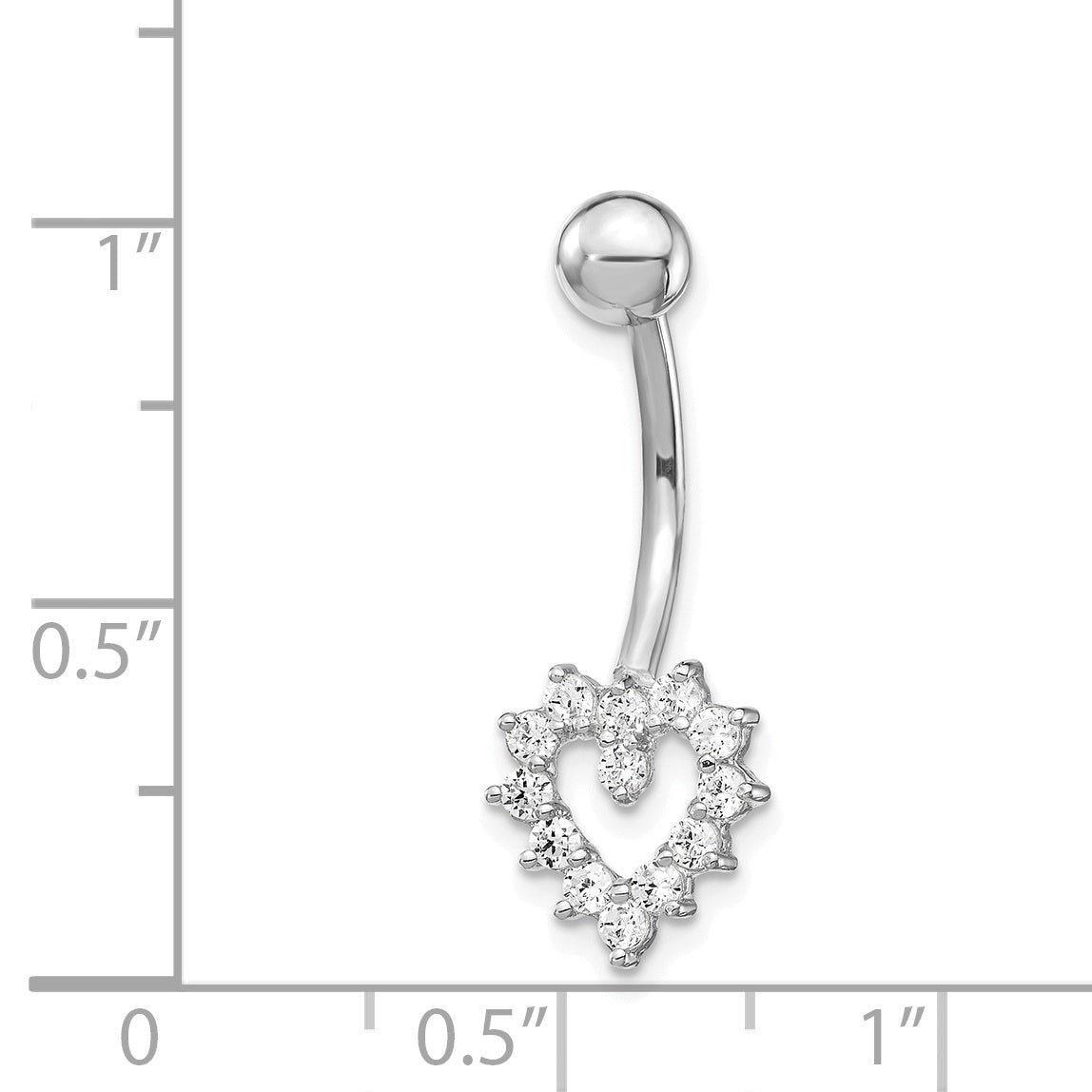 10k White Gold W/Cz Heart Belly Dangle