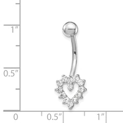 10k White Gold W/Cz Heart Belly Dangle