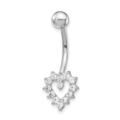 10k White Gold W/Cz Heart Belly Dangle