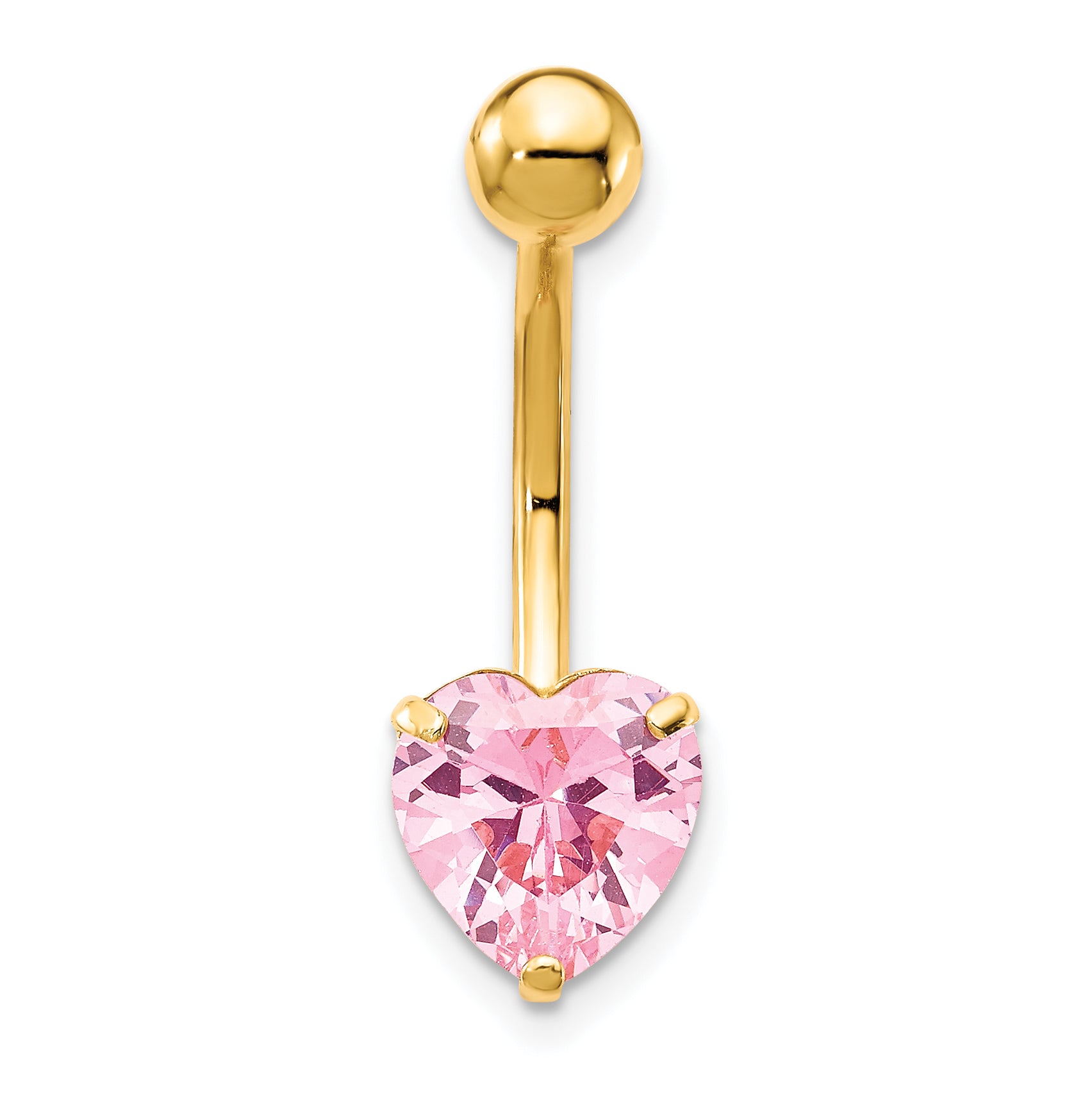 10k W/8Mm Pink Cz Heart Belly Dangle